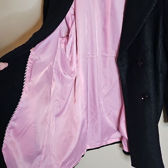 Kate Spade XXL Black Wool Blend Double Breasted Pea Coat With Bow Welt Pockets - Picture 8 of 11